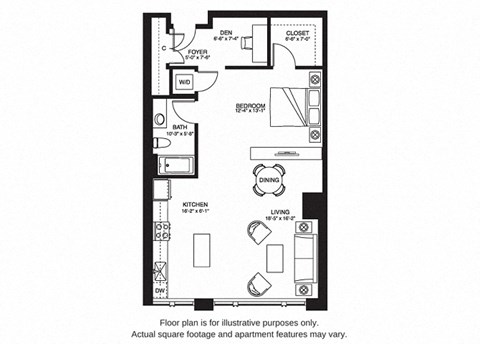 Floor plan for studio, 1 bath, 922 sqft